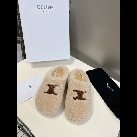 23ss celin* 트리오페 울스킨 슬라이드 (굽 5cm)