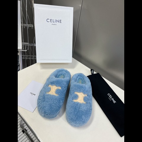 23ss celin* 트리오페 울스킨 슬라이드 (굽 5cm)