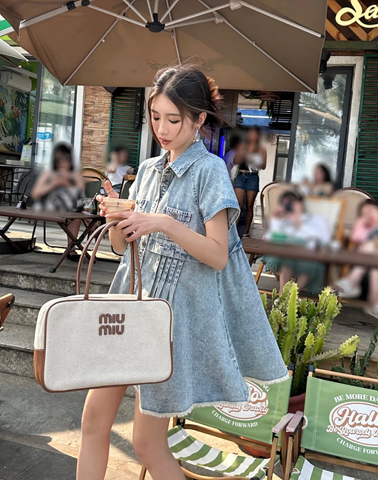 miu mi* 캔버스 및 가죽 보 백 5bb163 [정품급]